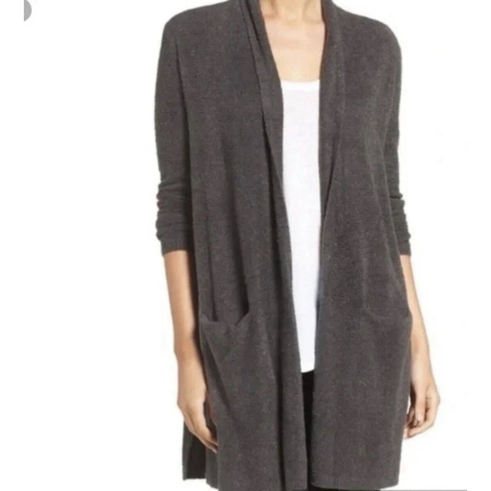 Barefoot Dream Cozy Lite Long Charcoal Gray Open Front Cardigan Pockets Size XS